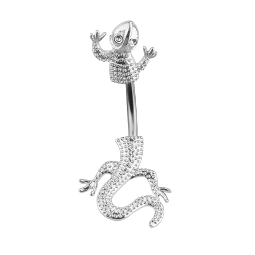 piercing-nombril-lézard-argent