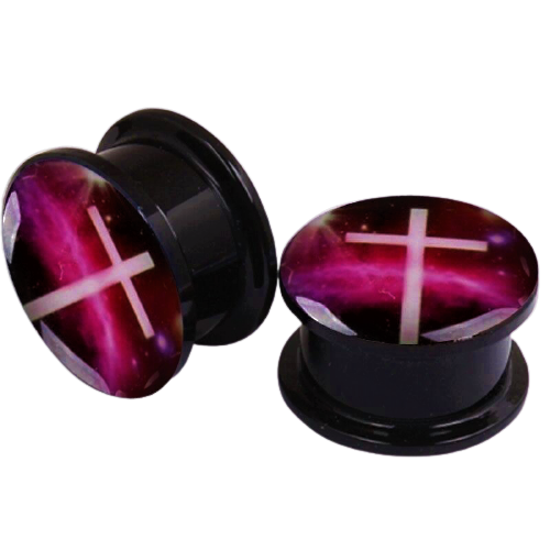 piercing-plug-croix-chrétienne-rose
